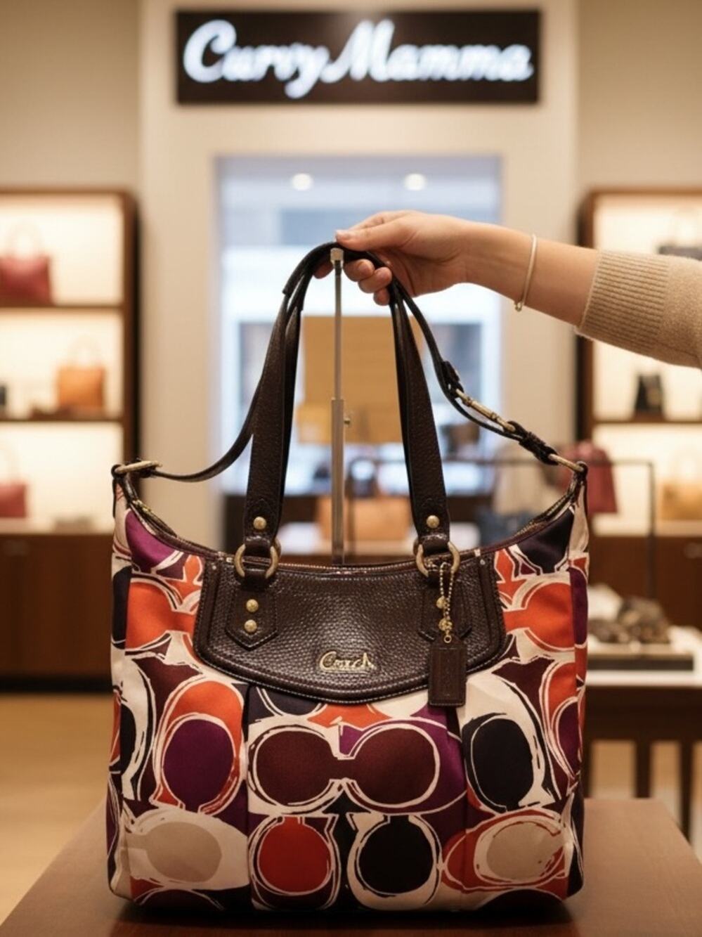 Vintage Coach Multicolor Circle-Print Shoulder Bag in Purple, Orange and Brown